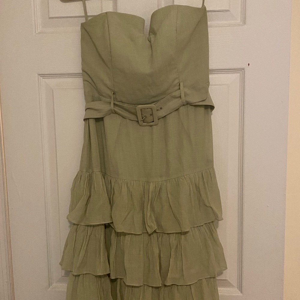 & Other Stories Layered Belted Strapless Dress in Green